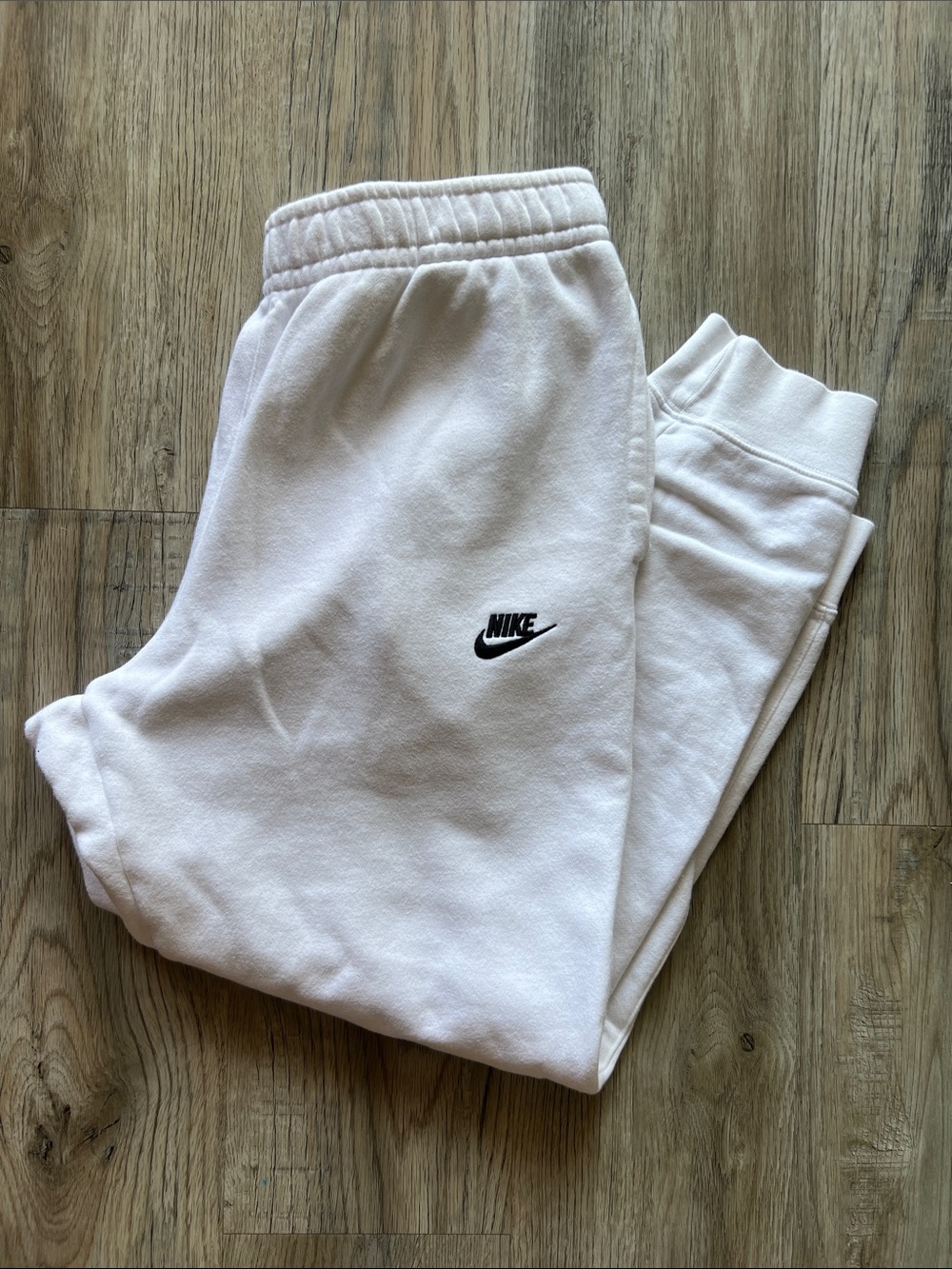 Nike White Sweat Fleece Joggers with Black Swoosh